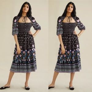New Anthropologie Dasha Smocked Midi Dress Multicolor sz Small